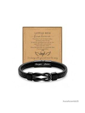 Infinity Braided Leather Memorial Bracelet with Angel Wing, Sympathy Gift for